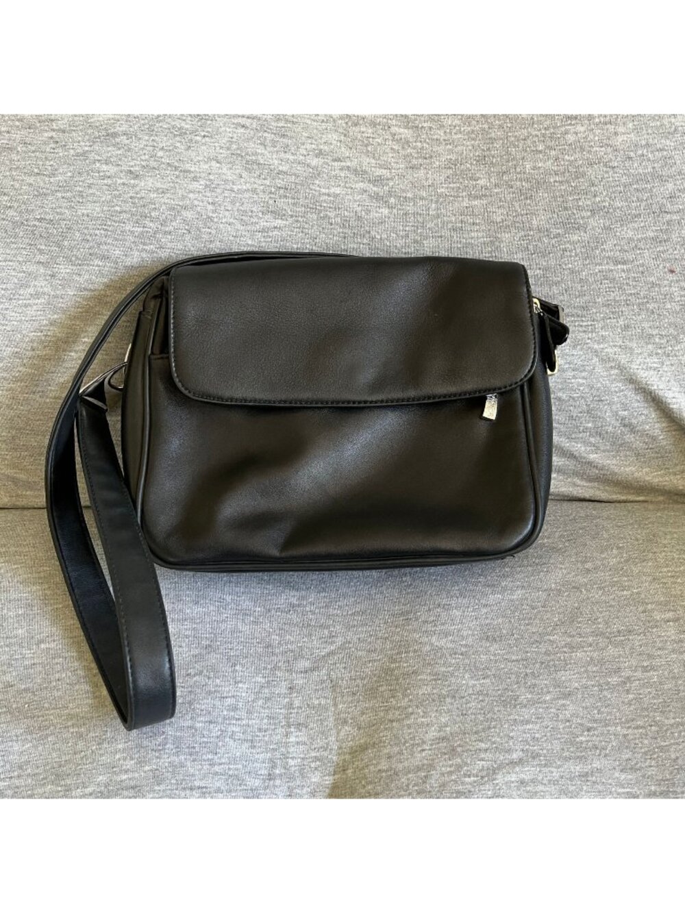 Black Madison Studio Crossbody Bag With Magnetic Flap Closure & Zippered Compart